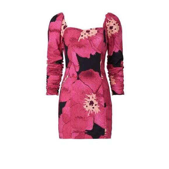 Hutch Floral Pink and Black Puff Sleeve Dress Size 4 - Picture 3 of 9